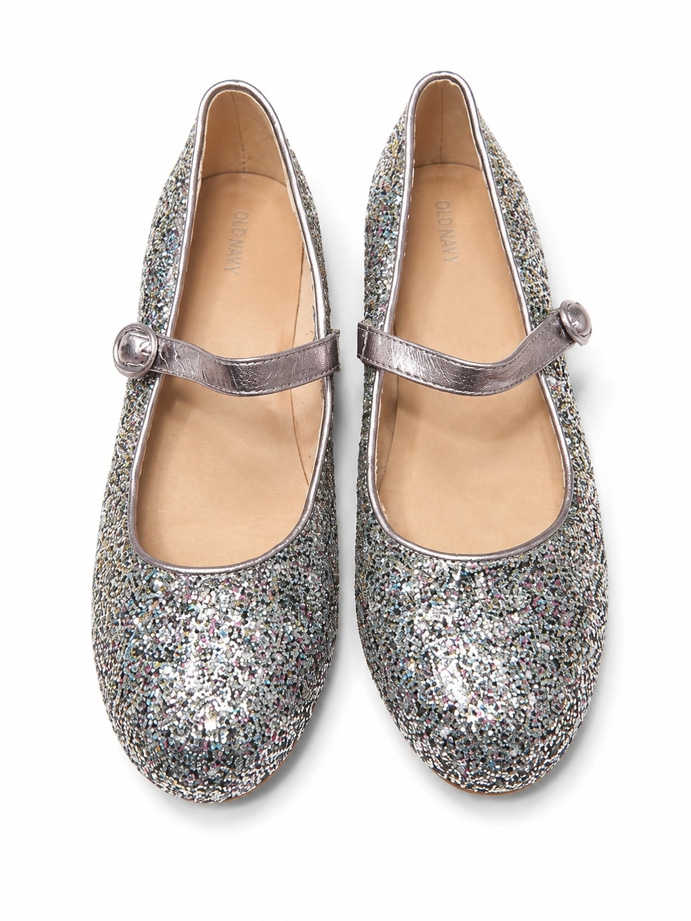 Old Navy Girls Glitter Mary Jane Flats in Silver Multi